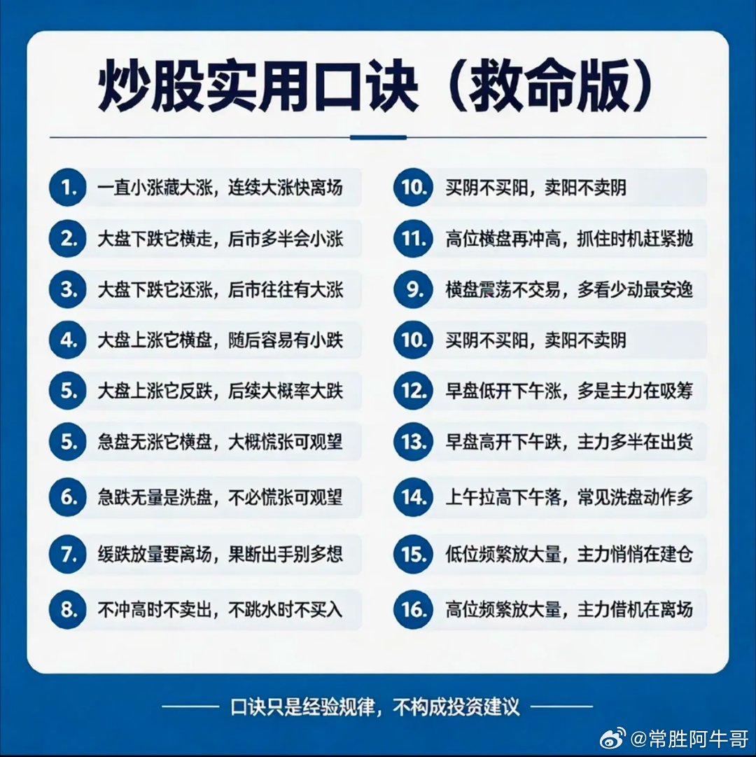 老股民压箱底16句炒股口诀，读懂避开80%亏损同样炒股有人稳赚有人深套，差距全在