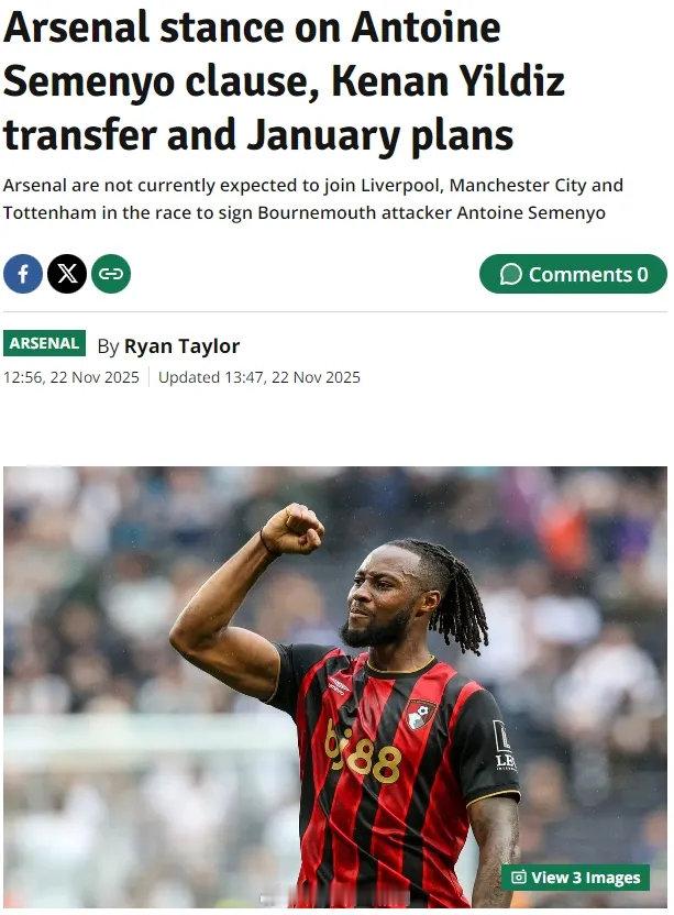 镜报和伦敦足球记者RT消息，关于塞梅约的竞争现在已经开启，但目前来件，无意参与冬