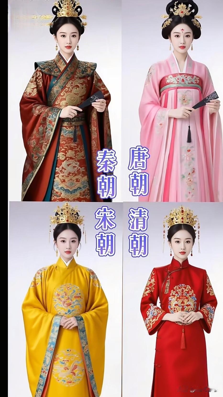  女性服饰的历史变迁。

秦朝女性服饰相对朴素，颜色以暗淡为主，只许宫廷贵妃衣服