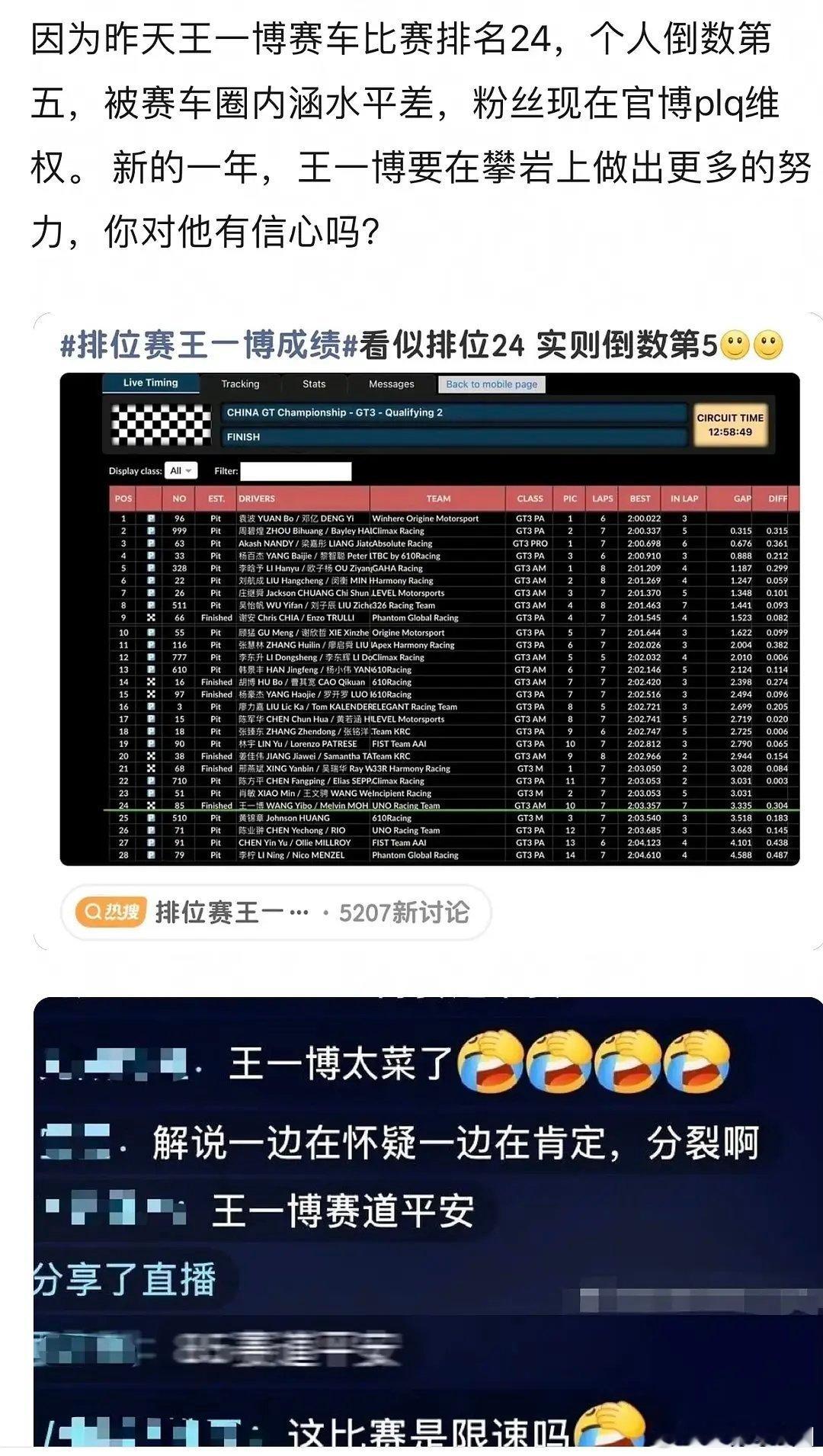 王一博玩赛车是不是只是人设啊一比赛就是倒数第4⃣️还被赛车圈玩梗抵制 