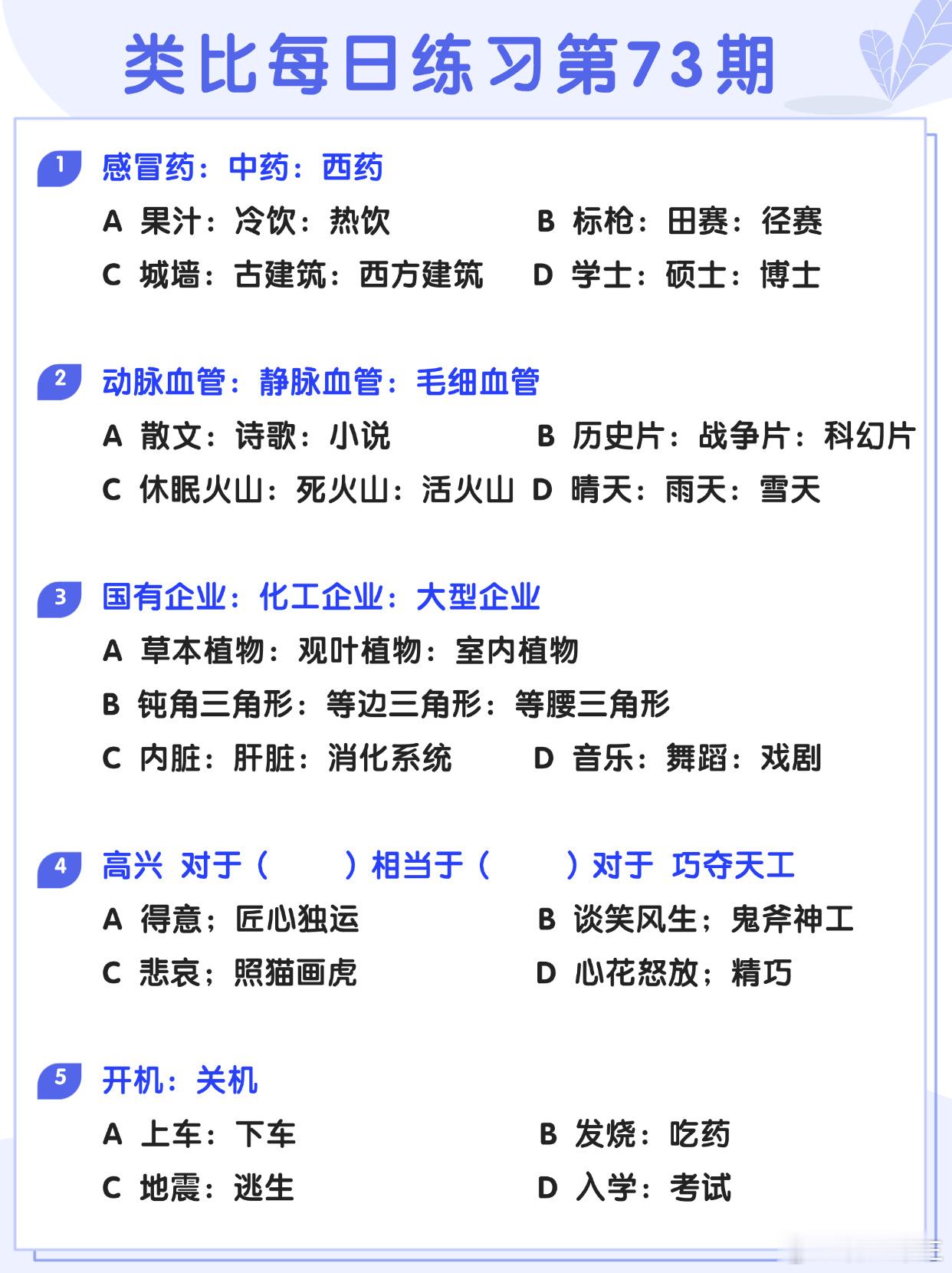 图推类比每日练习第73期图推难度：☆☆类比难度：☆☆事业单位事业单位联考决战公考