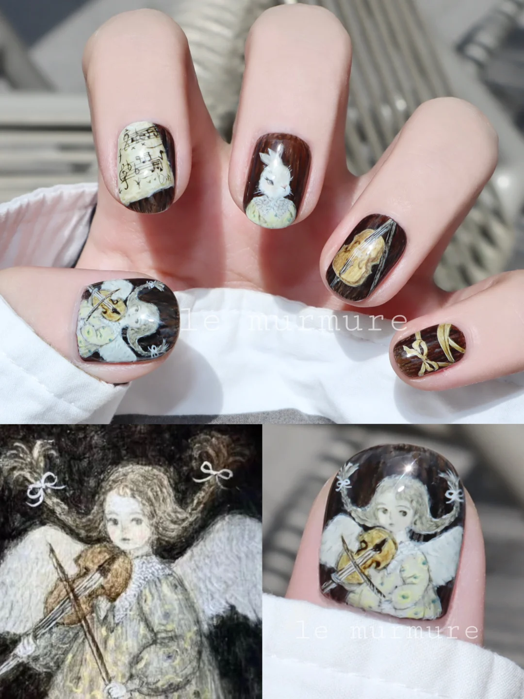 白兔骑士与都灵少女🎻暗黑童话风手绘美甲