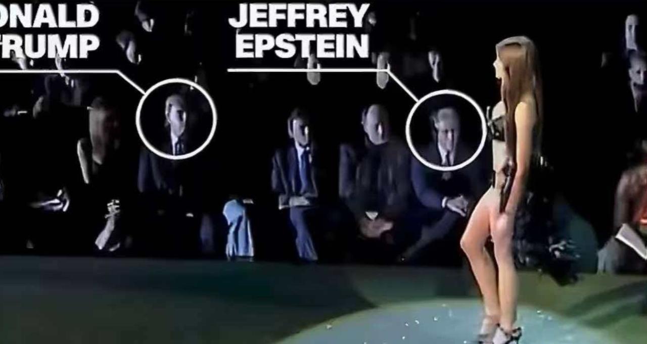 这是维密秀现场的画面，梅拉尼娅和特朗普在爱泼斯坦的陪同下观看。

镜头一拉，满屏