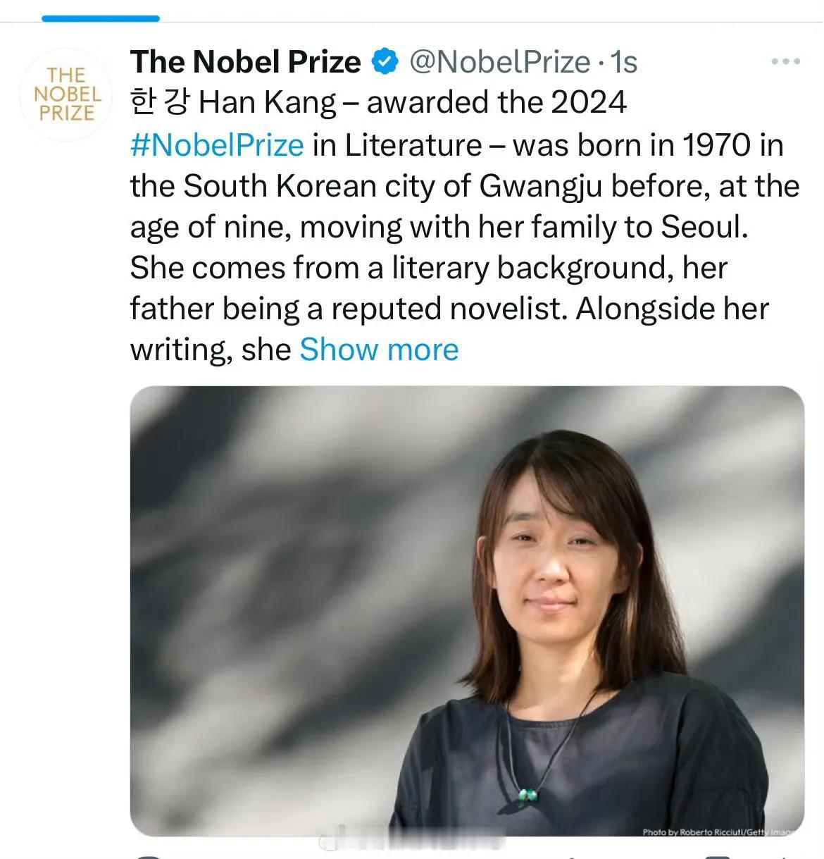 2024年诺贝尔文学奖获得者-韩国🇰🇷作家韩江
她也是亚洲第一位诺贝尔文学奖
