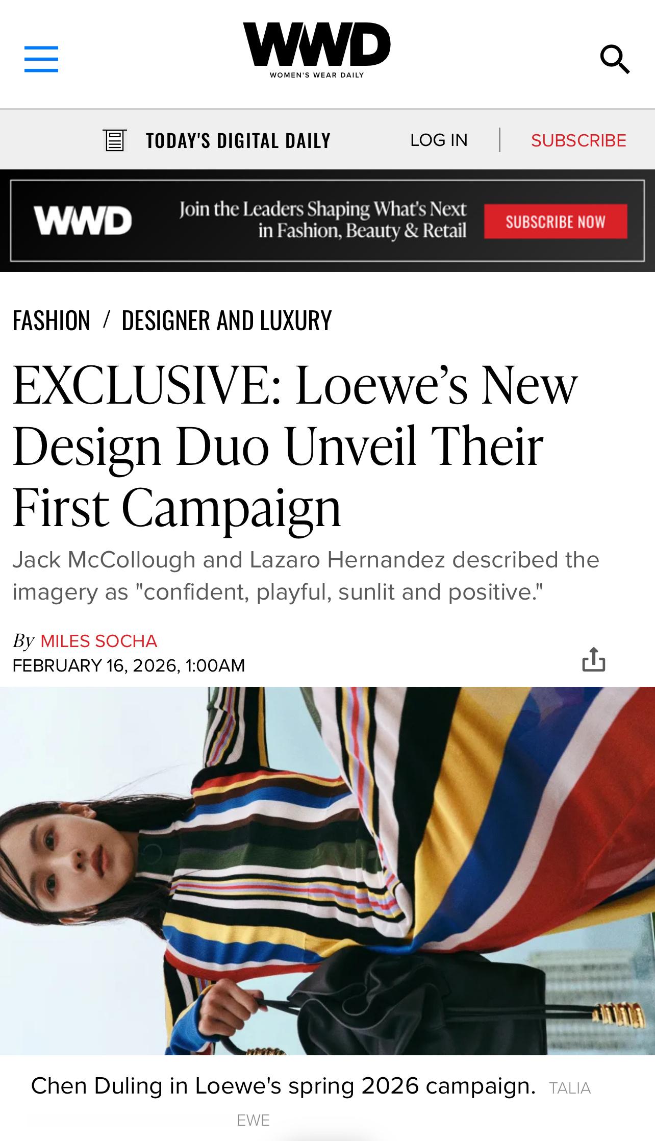 AD Campaign｜LOEWE S/S 2026WWD率先发布罗意威2026