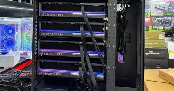 顯卡自由：四塊RTX 5090組裝主機！幾乎占據整個機箱
