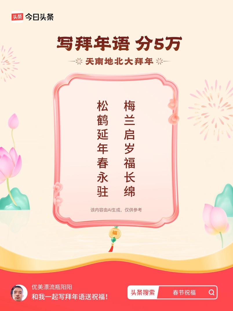 写拜年语送祝福新春拜年送祝福！我的祝福是：“松鹤延年春永驻，梅兰启岁福长绵”！快