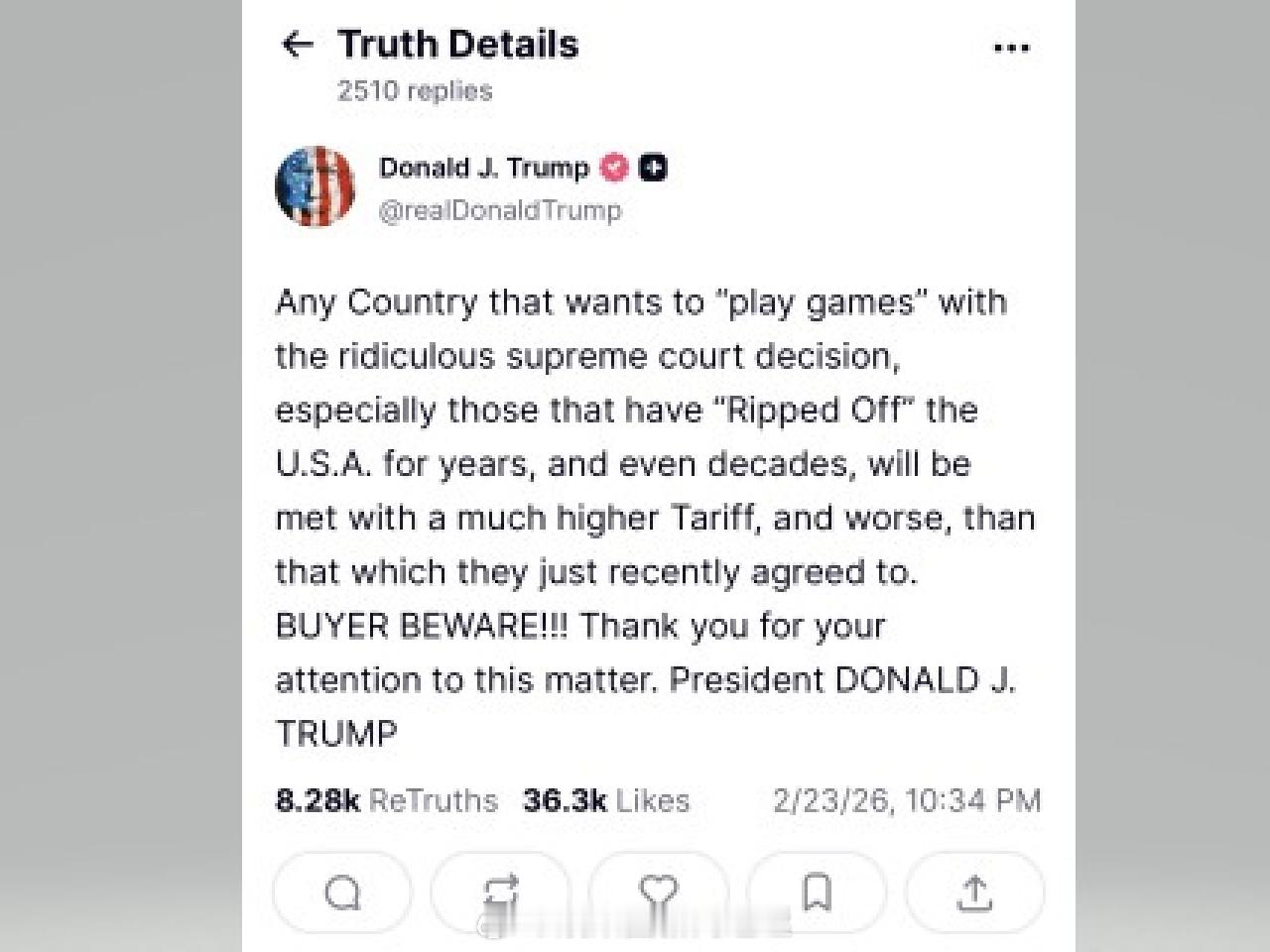 金融财经 「美国 現任總統特朗普 警告若在貿易協議玩把戲 將面臨更高關稅…..」