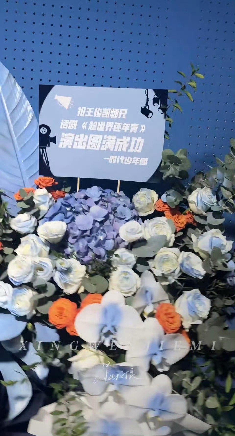 时代少年团给王俊凯送花篮王俊凯话剧首秀《趁世界还年青》王俊凯爆炸头 12月9日晚