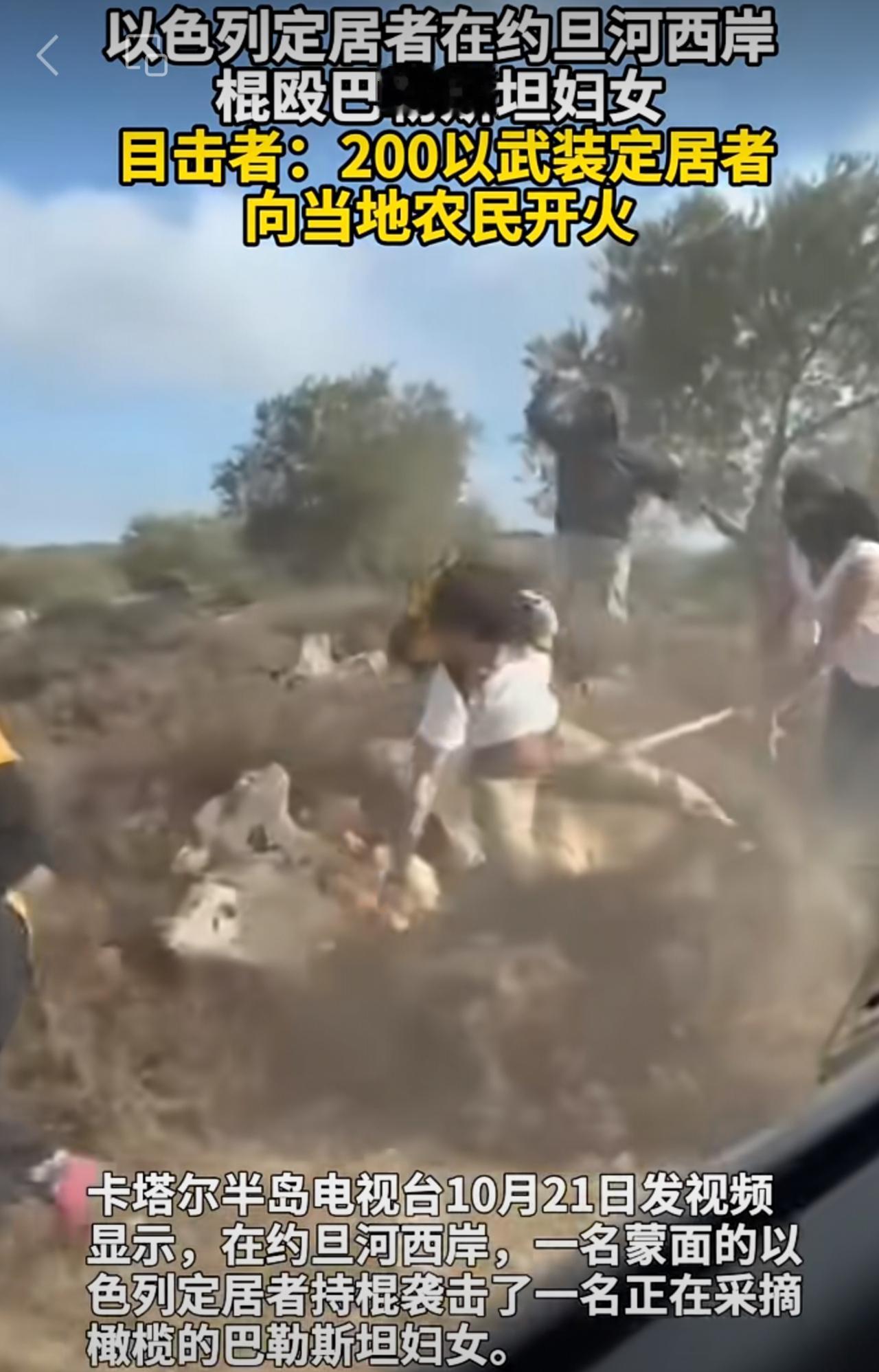 卡塔尔半岛电视台发布了一段视频，在约旦河西岸地区，一名蒙面的犹太人定居者手持棍棒