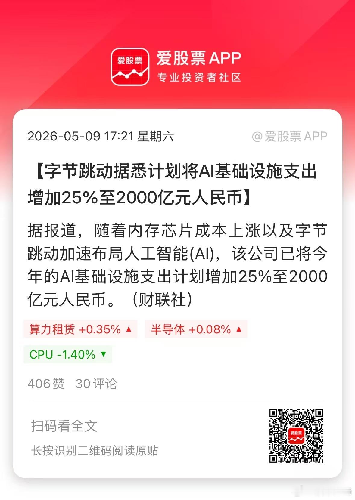 今天最大的消息，字节将AI资本开支增加25％，从1600亿上升到2000亿，拉开
