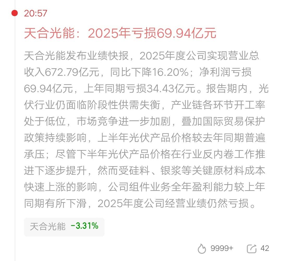 天合光能巨亏69.94亿元，虽然是意料之中，但看到这个数字，还是觉得不可思议，真