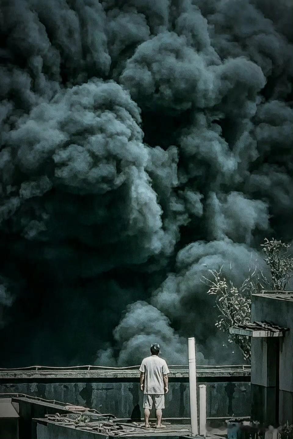 成都468附近着火了，烟大得更乌云一样，这个大叔好淡定啊。
天气炎热，注意防火，
