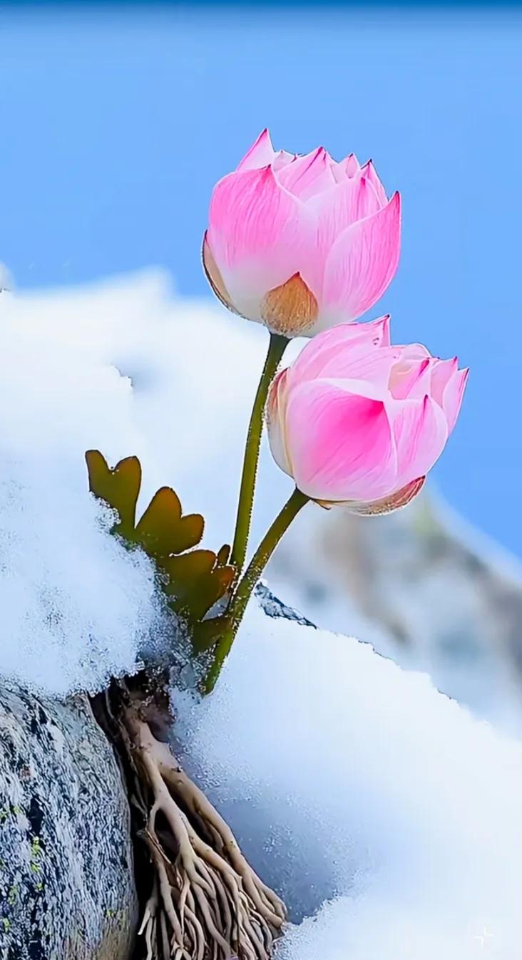 雪中绽放的粉红莲花，冬日里的温暖奇迹。🌸❄️秋冬美景手摄