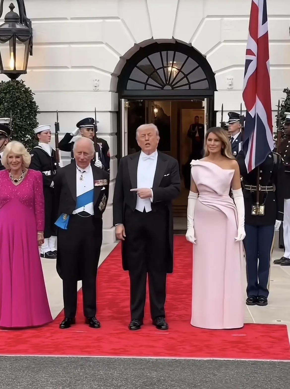 特朗普在欢迎仪式上手指查尔斯，这是几个意思啊？