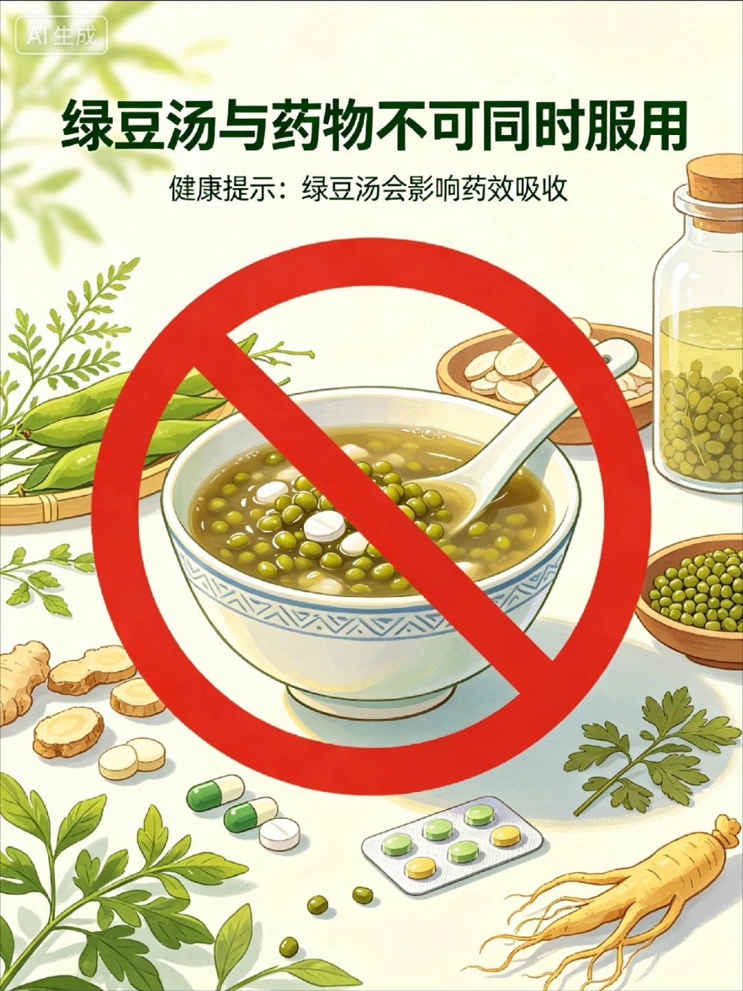 吃这些药时先别喝绿豆汤有人连喝3天绿豆汤致脑出血吃药千万别乱喝绿豆汤！三类人一定