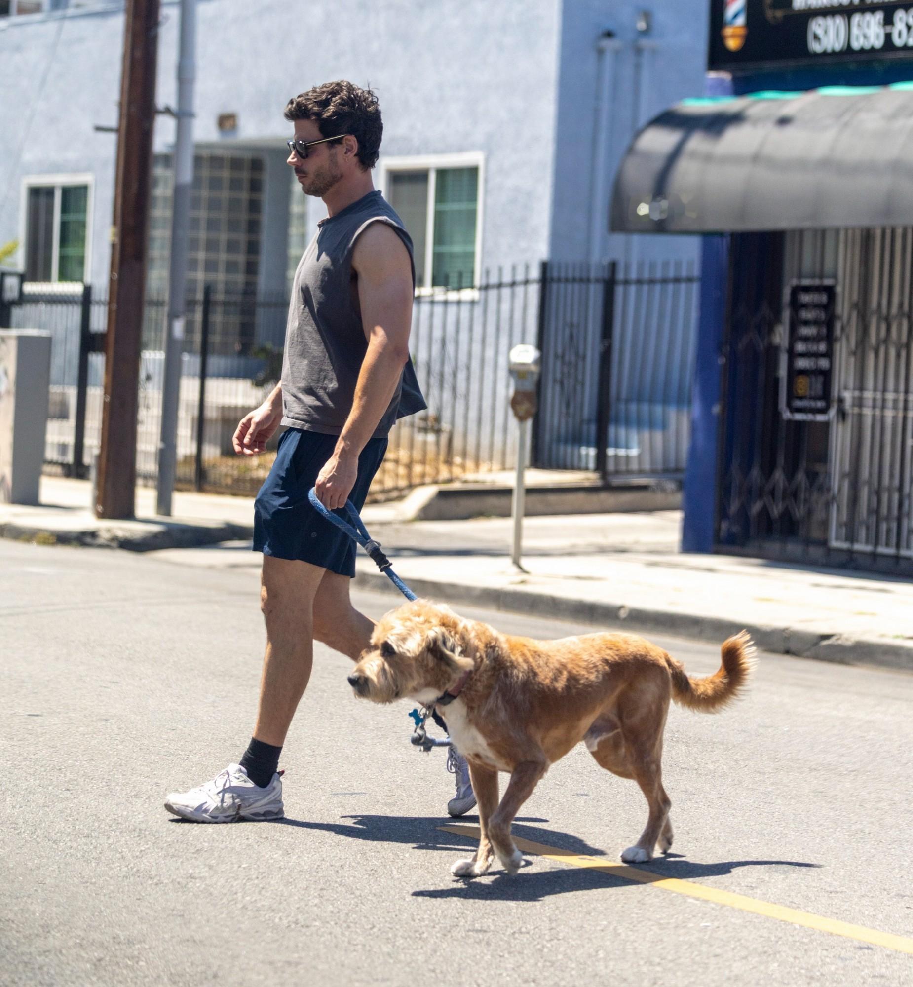 François Arnaud 2日洛杉矶外出遛狗