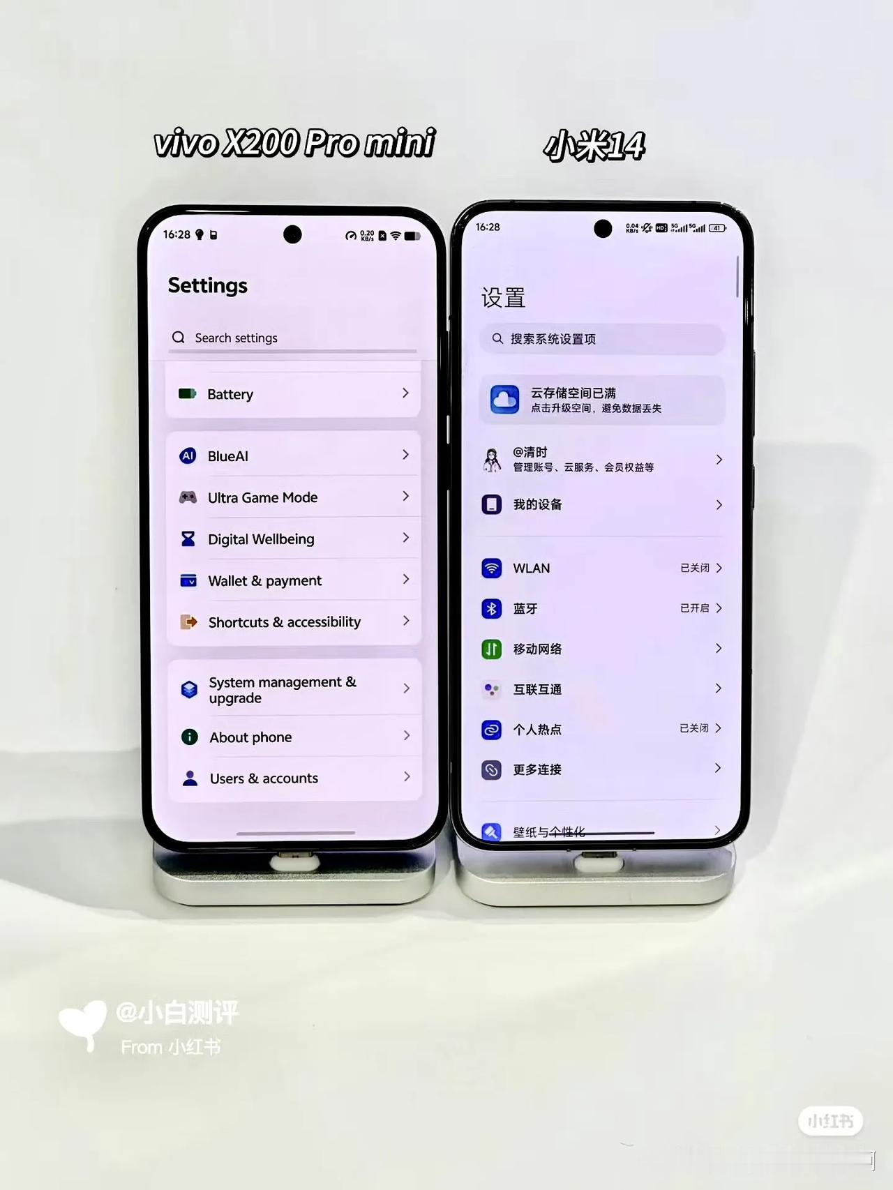 小米14和VIVO X200proMini正面边框对比，左VIVO，右小米，Vi