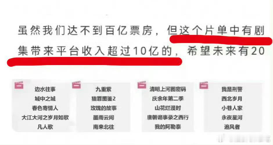 有剧集给平台赚了10亿 如果这个消息是真的，大概率只有庆余年2了，招商🐮，其他