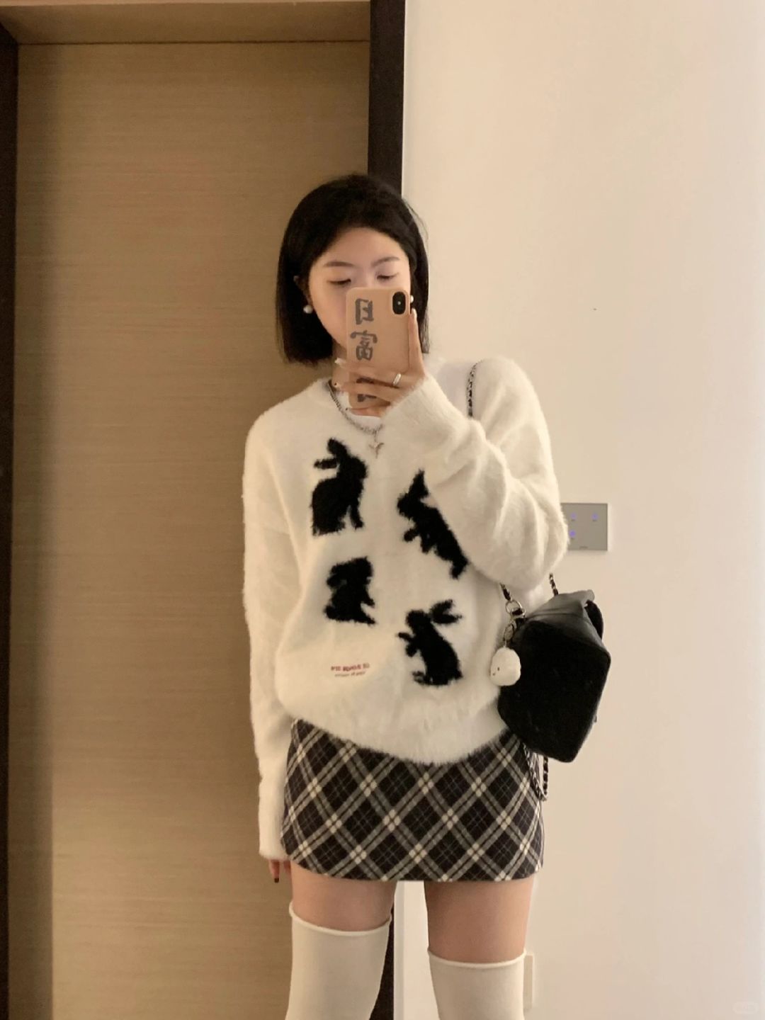 165/120 微胖穿搭 软糯毛衣➕格子半身裙
