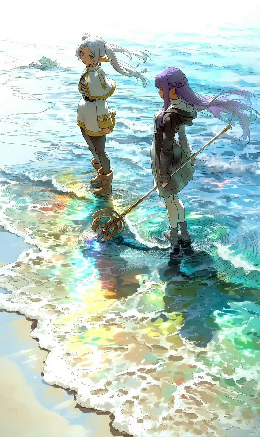 葬送的芙莉莲动漫仲夏狂欢季 师徒组的海边大片.绘：zampy68 