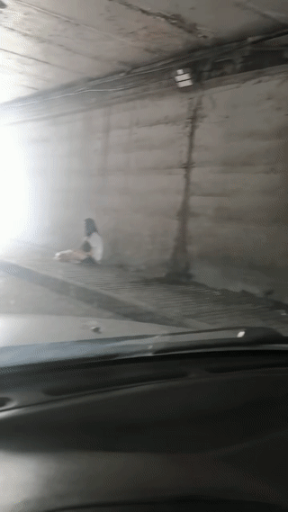 网友晚上开车回家意外在一个隧道里看到一位妈妈抱着她的孩子坐在路边？
也不知道这对