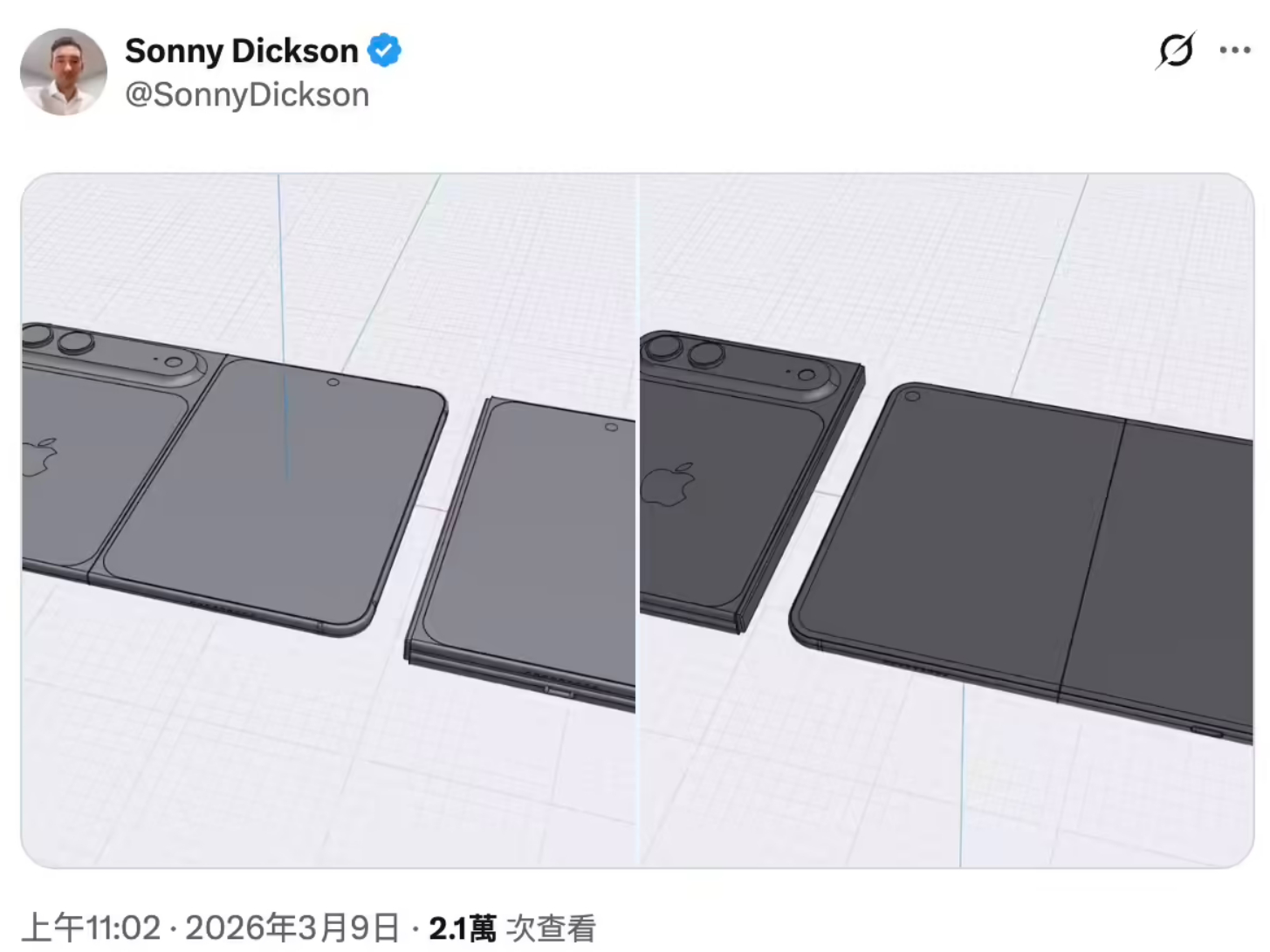 苹果首款大折叠iPhone渲染图背部的摄像头模组与iPhone Air类似感觉A