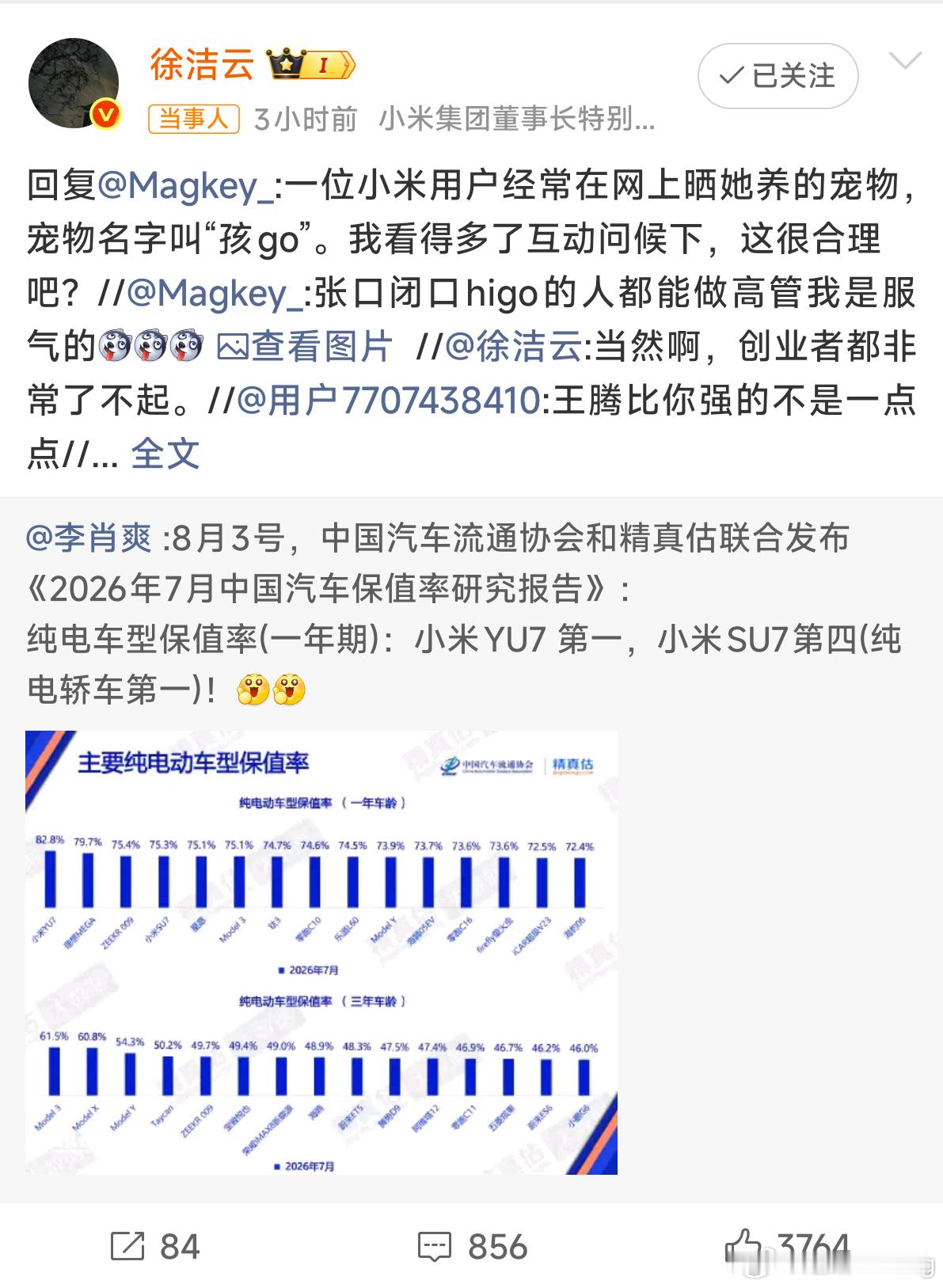小米徐洁云回应孩go言论其实我有点不懂，自己平时骂的多脏心里没点数吗，怎么反过来