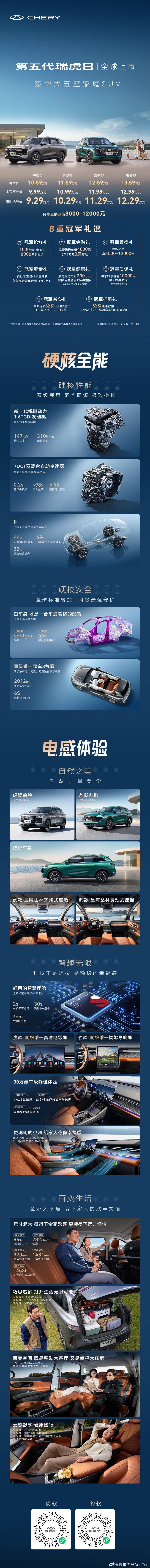 自研旗舰 全球冠军第五代瑞虎8正式上市限时抢鲜价9.29万元起豪华大五座家庭SU