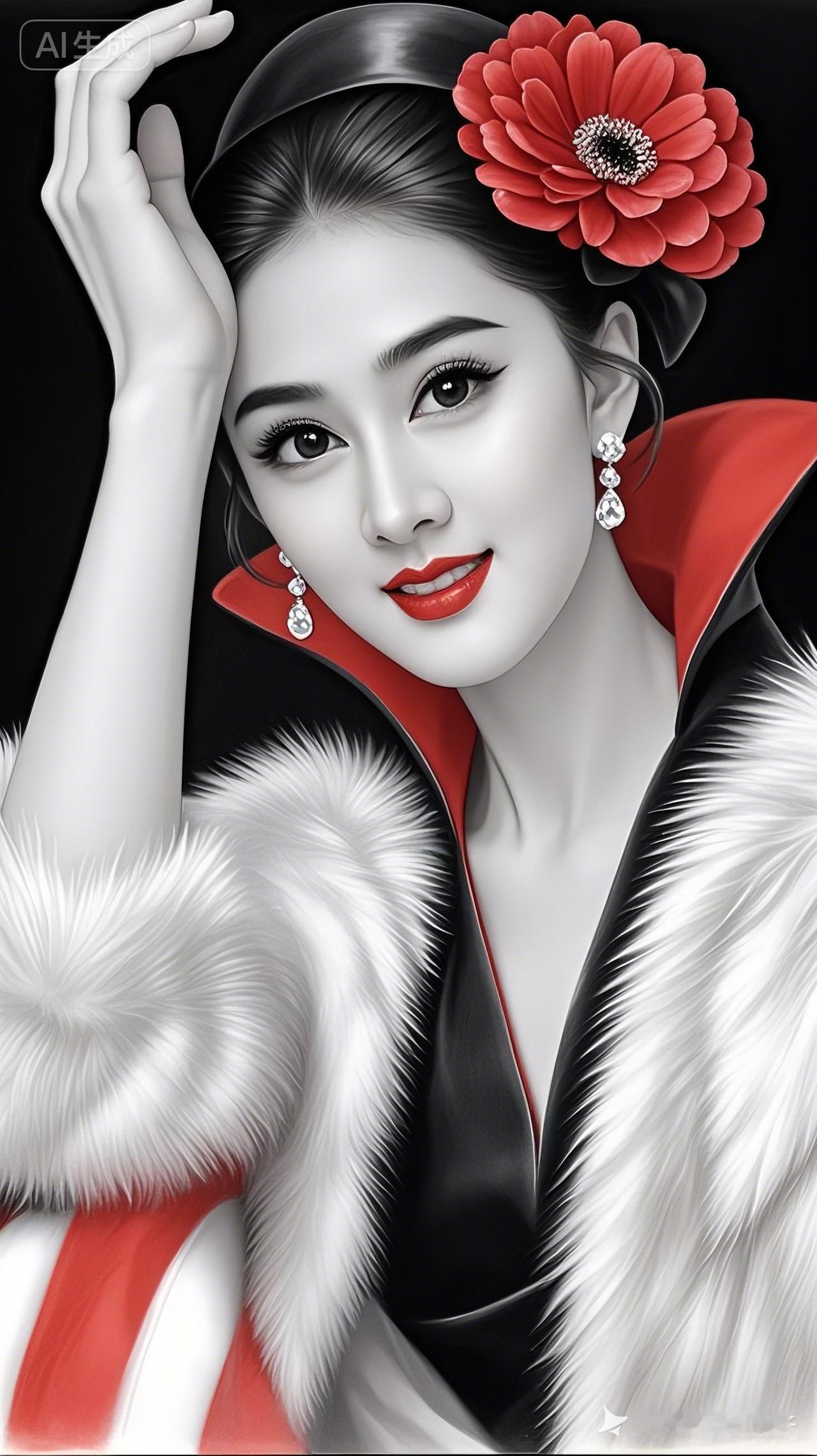 复古红唇与现代时尚的完美结合，尽显东方女性的优雅与魅力。