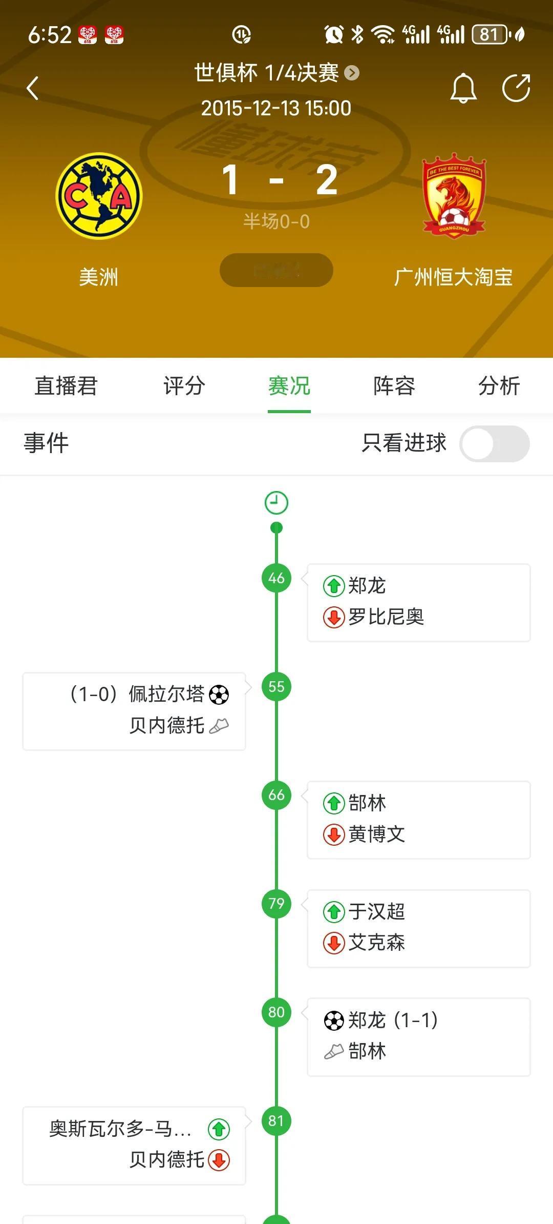 在世俱杯第一个也是唯一一个中国人是2015年的郑龙。现在唯一的希望在周通身上了，