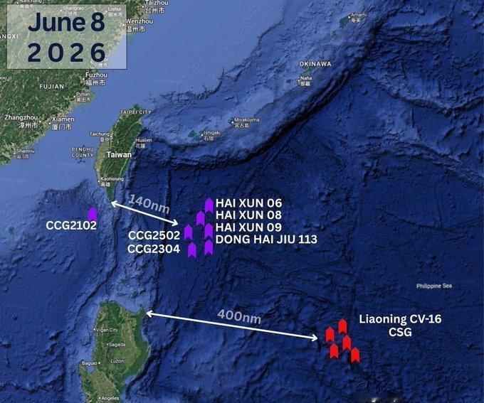 台湾岛东部海上交通专项执法行动启动台外事部门负责人在X上发图，标注6月8日在台岛