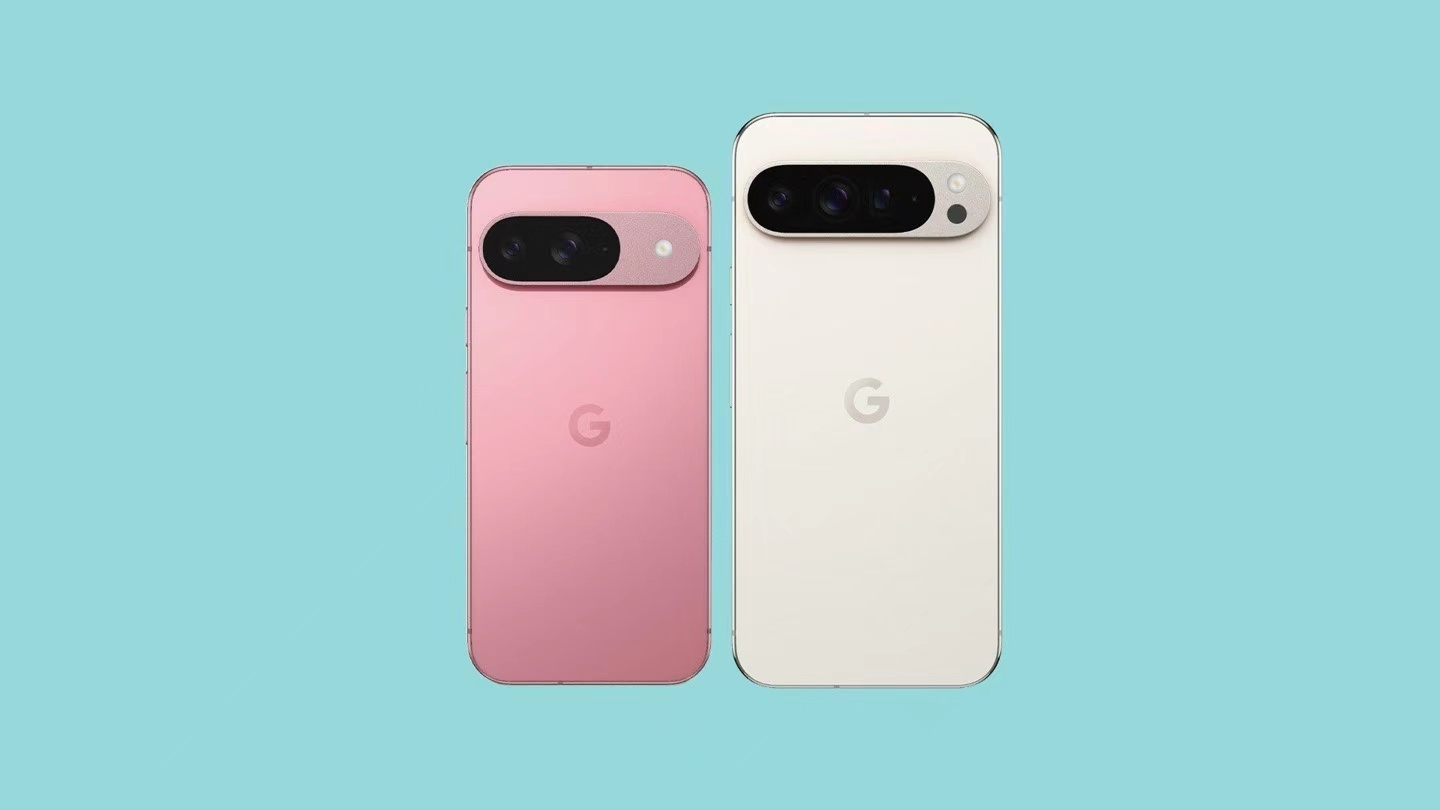 谷歌手机渲染图，两款颜色粉色谷歌 Pixel 9和米色谷歌 Pixel 9 Pr