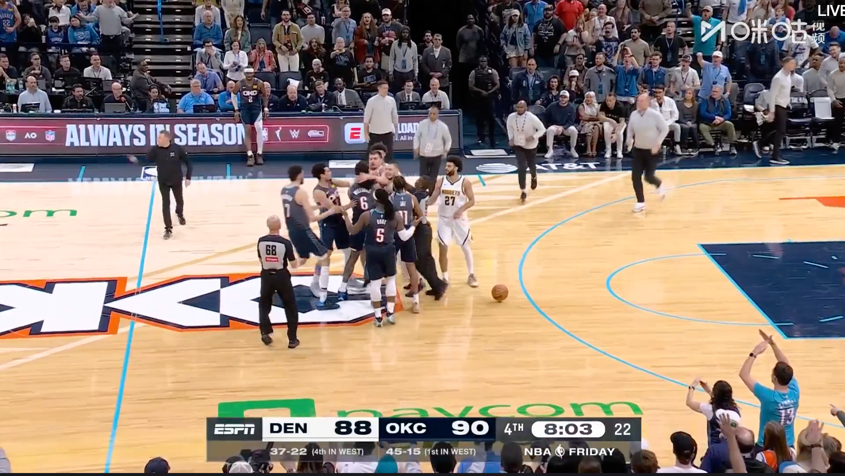 #雷霆掘金冲突#  约基奇暴怒找对手理论！！ 