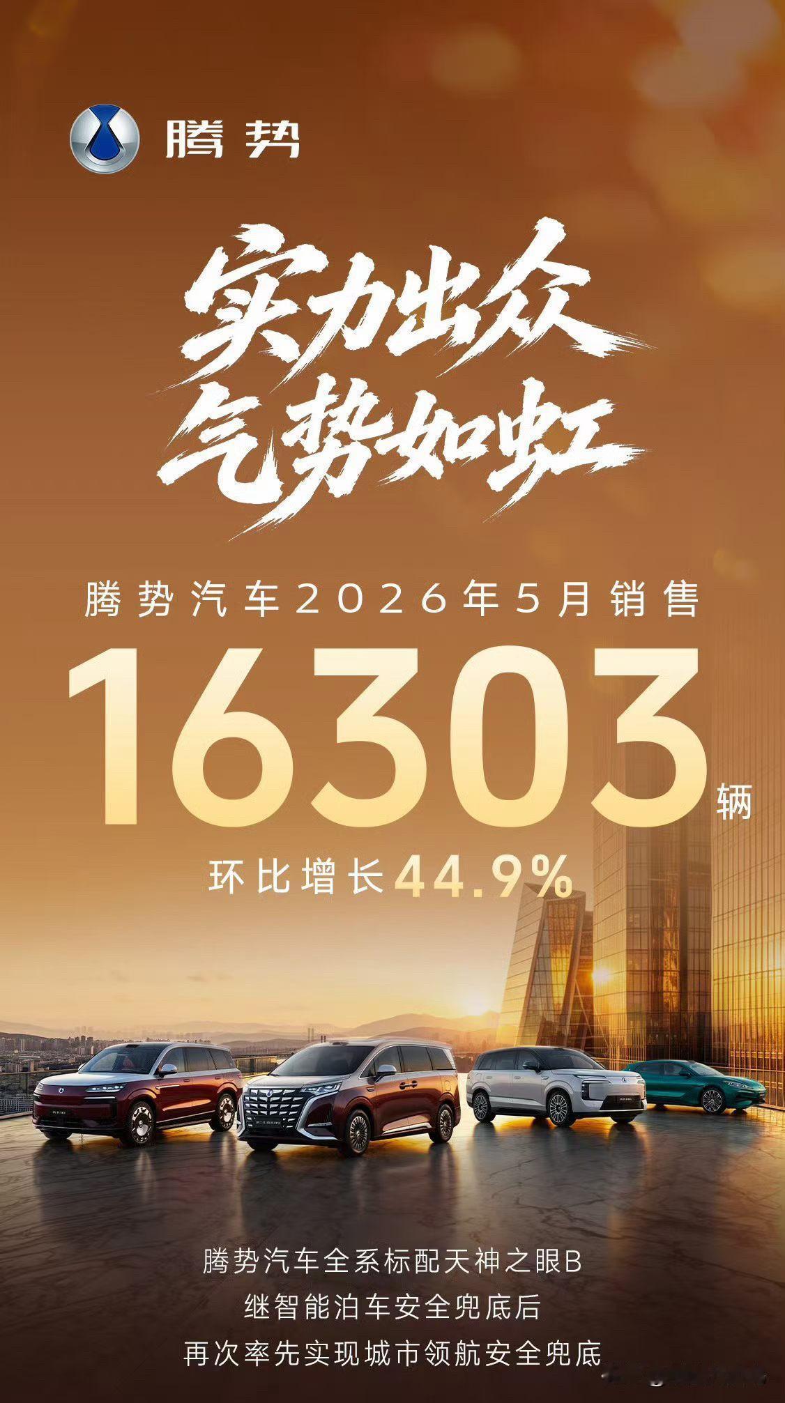 腾势5月份销量超1.6万台

其中，全新腾势Z9GT这个月就销量了接近6000台