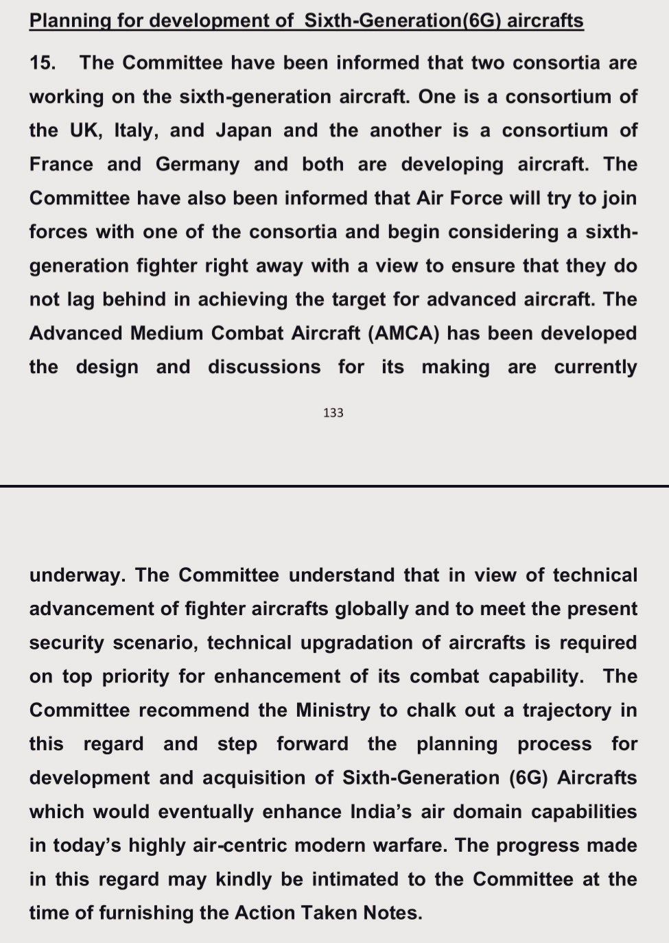 印度国防部告诉印度议会国防常设委员会，印度将加入“暴风雨”或FCAS第六代战斗机