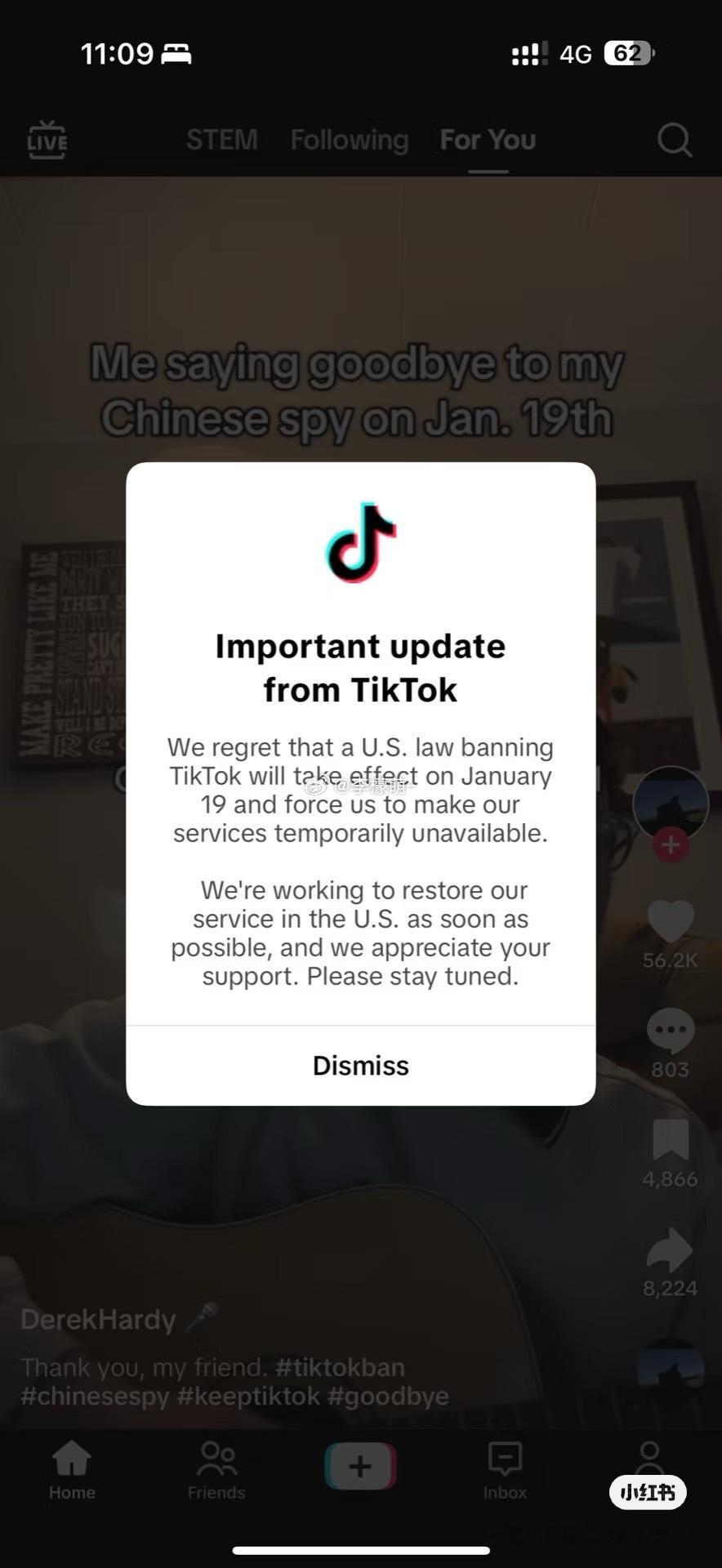TikTok停止在美服务 RIP 