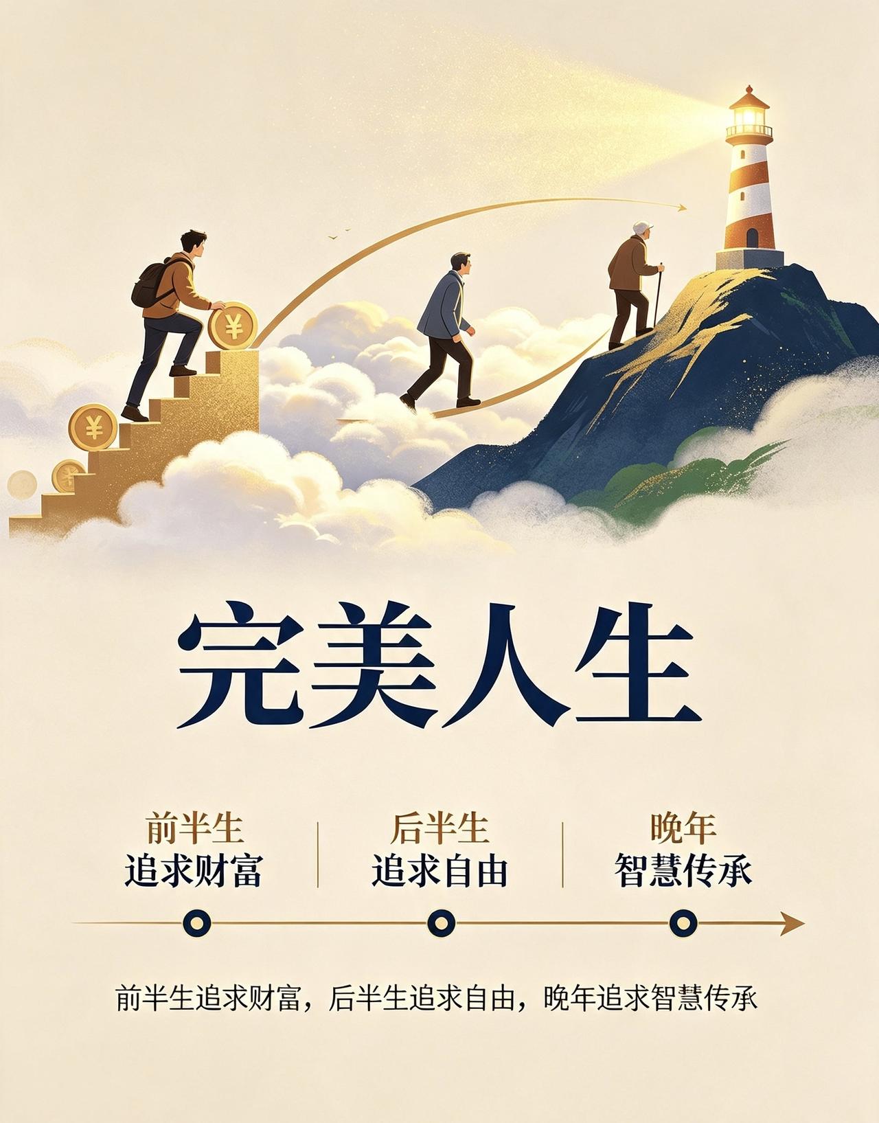 完美人生：
前半生追求财富，
后半生追求自由，
晚年追求智慧传承！——晨曦先生