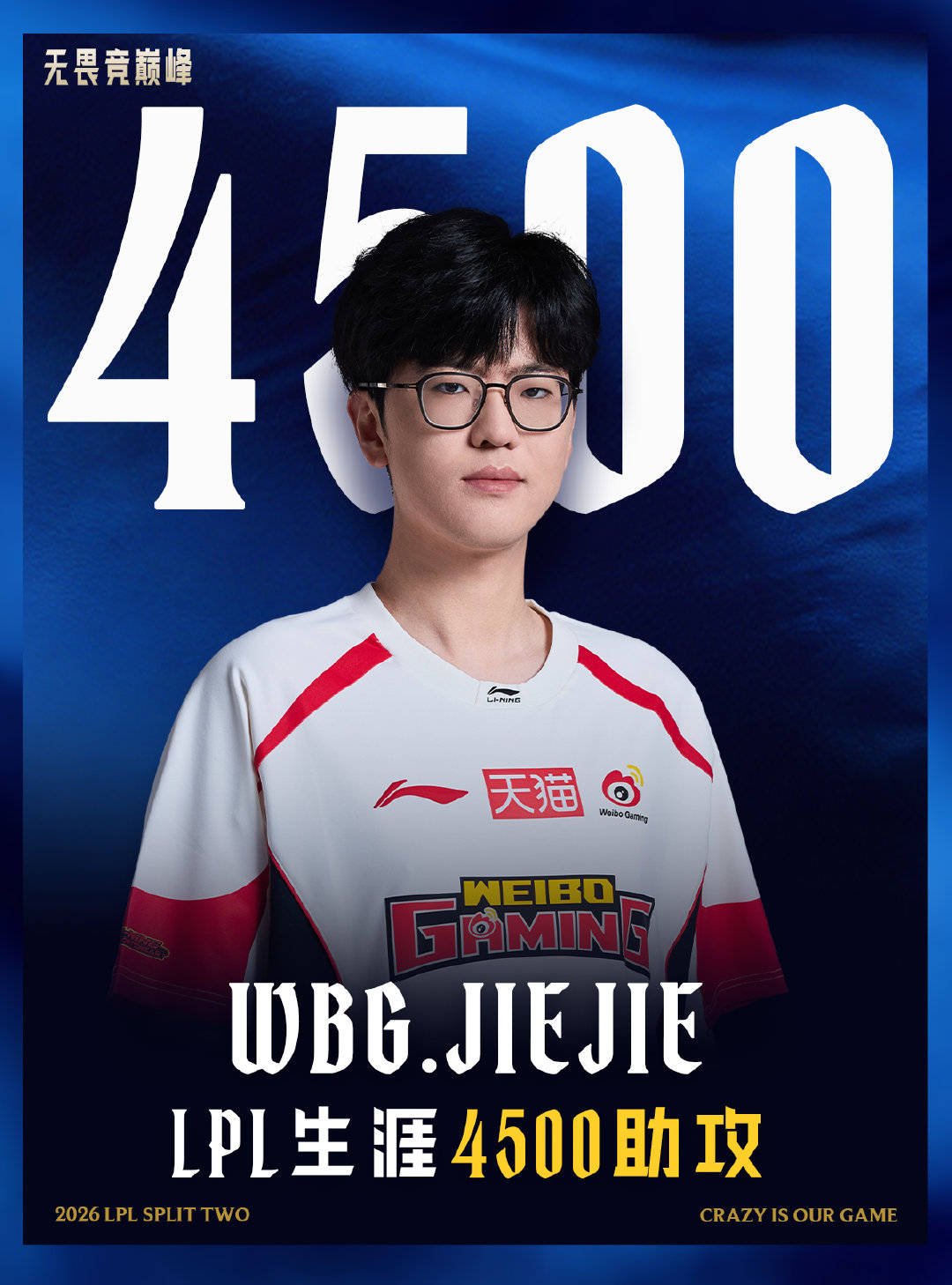 里程碑：Jiejie选手达成LPL联赛4500助攻成就