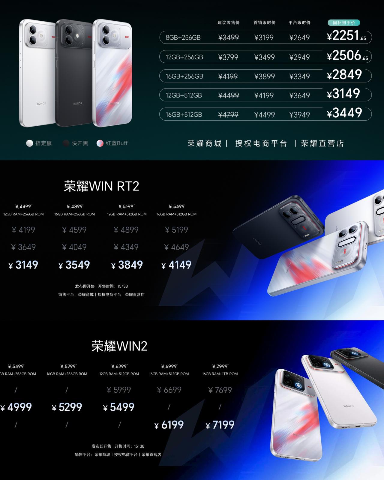 一张图让你看完荣耀WIN2系列三款机型价格，起售价2251元

荣耀WIN Tu