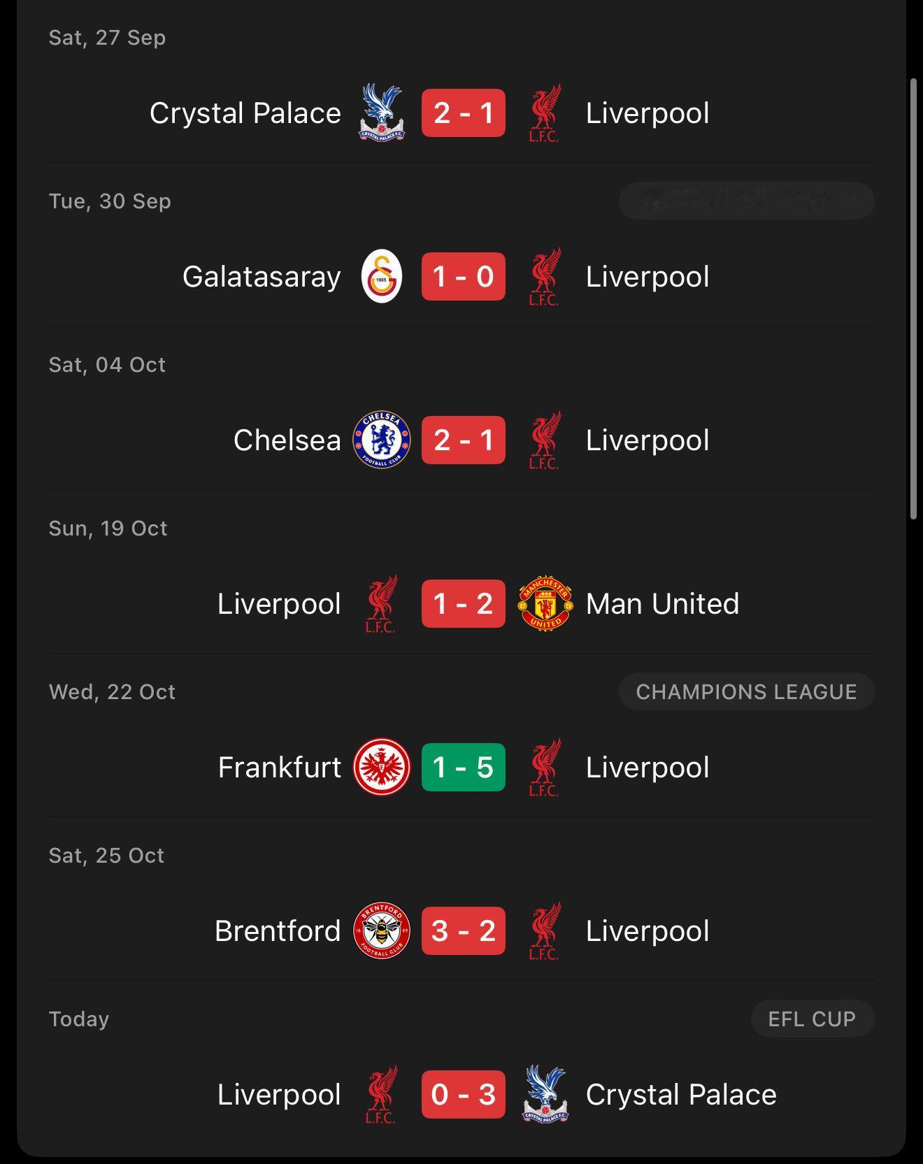 利物浦0比3水晶宫利物浦这是怎么了？[吃惊]一夜之间变成二流球队了！ ​​​