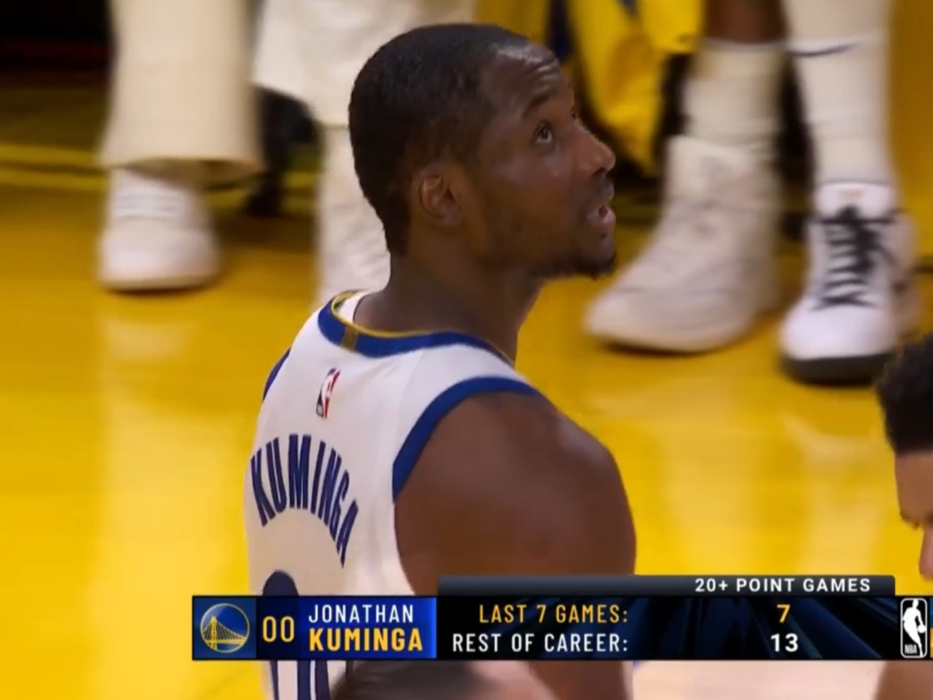 库明加20+的比赛过去七场：7次过往生涯：13次#转发接龙开新年##76人vs勇