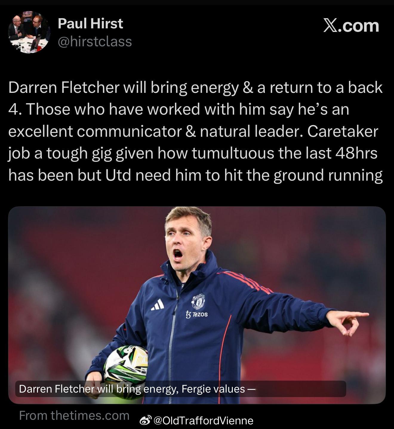 泰晤士报：弗莱彻会踢回四后卫伯恩利vs曼联