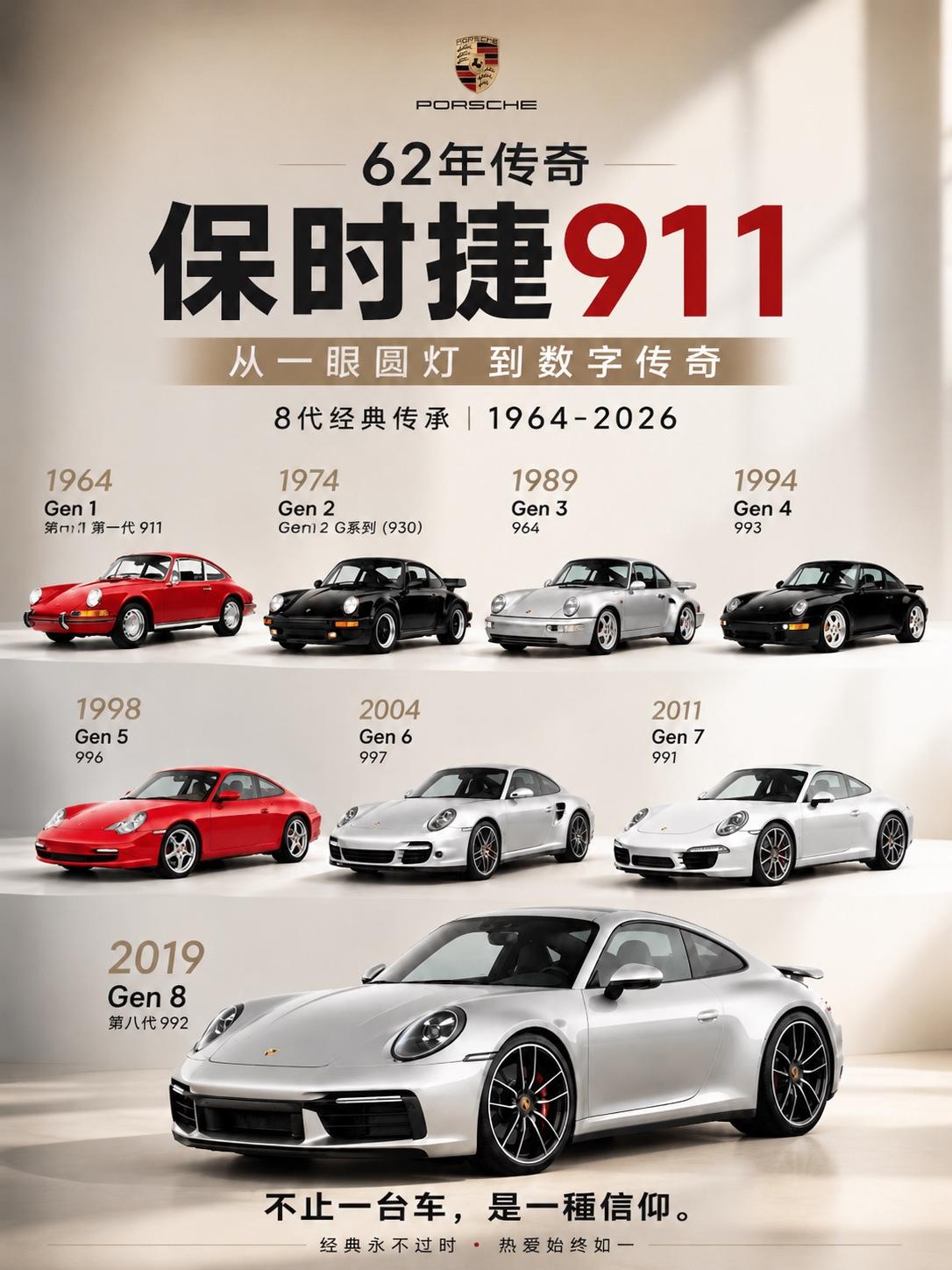 给911的情书，64年八代传奇，致敬最美跑车从1963年第一代诞生，到如今第八代