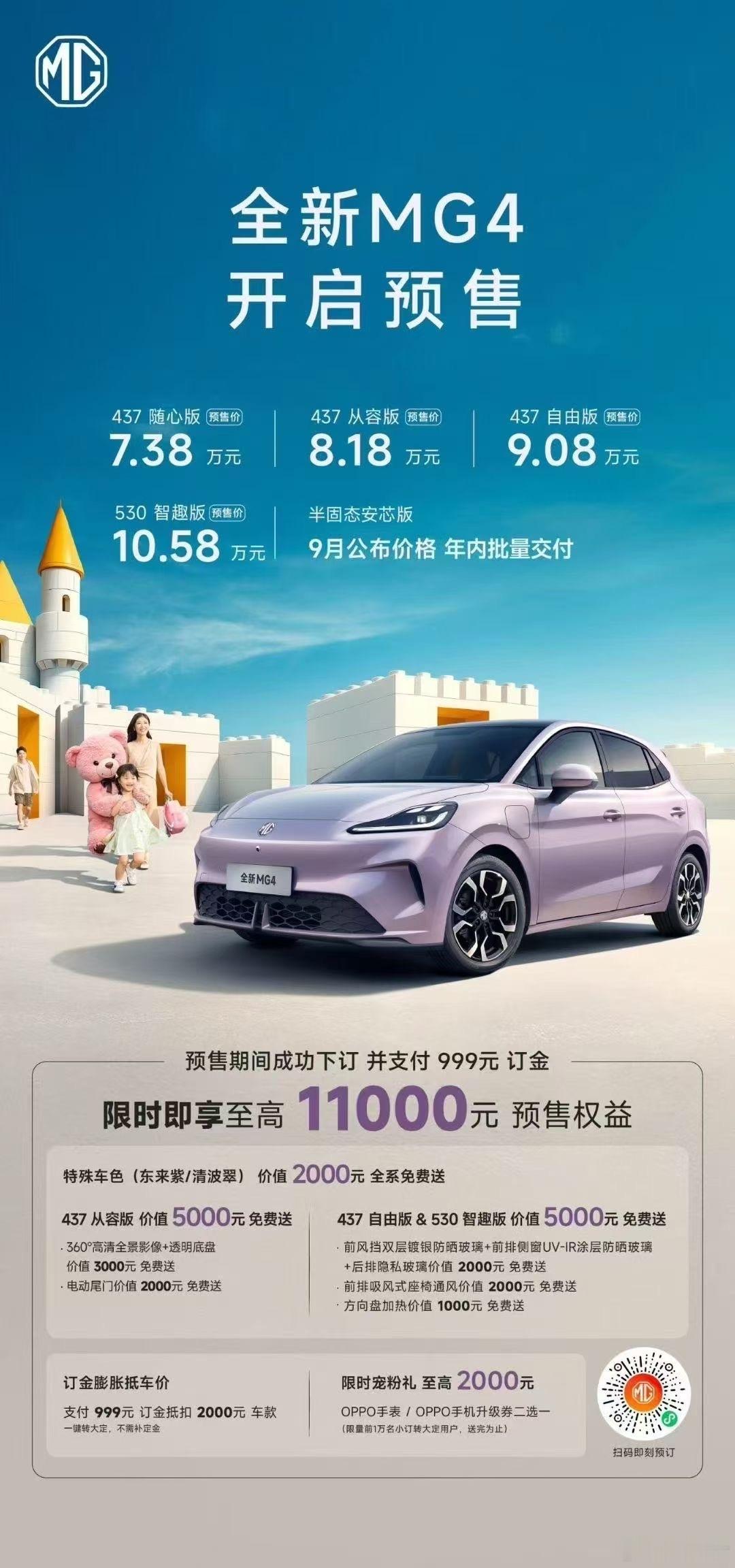 全新MG4 开启预售437 随心版 7.38万元437 从容版 8.18万元43