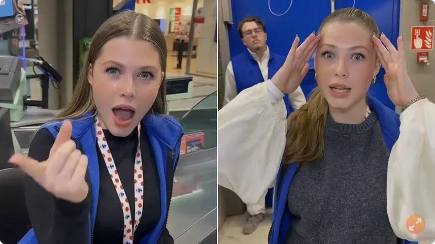 家乐福拉瓦尔分店女收银员莱奥妮在TikTok爆红，使得许多网友特地到店内消费 法