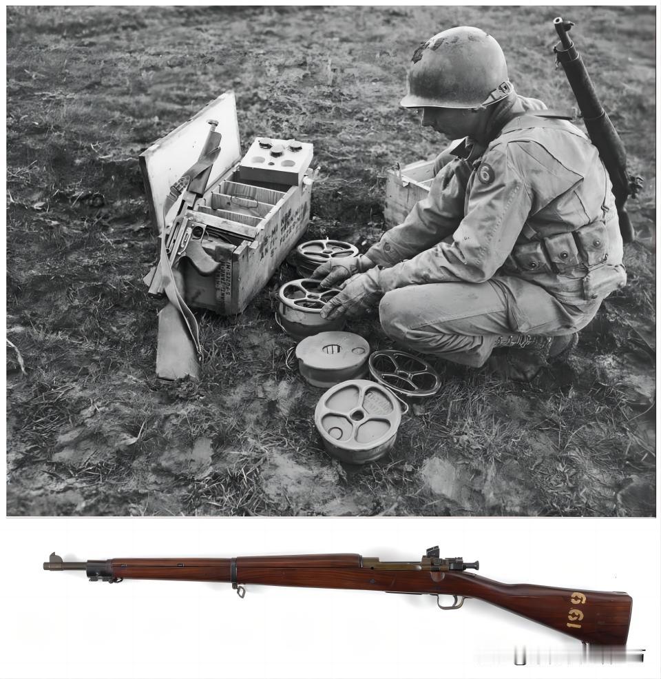 1944年3月8日，一名美军工兵在意大利安济奥海滩布设反坦克地雷。注意他肩上背着