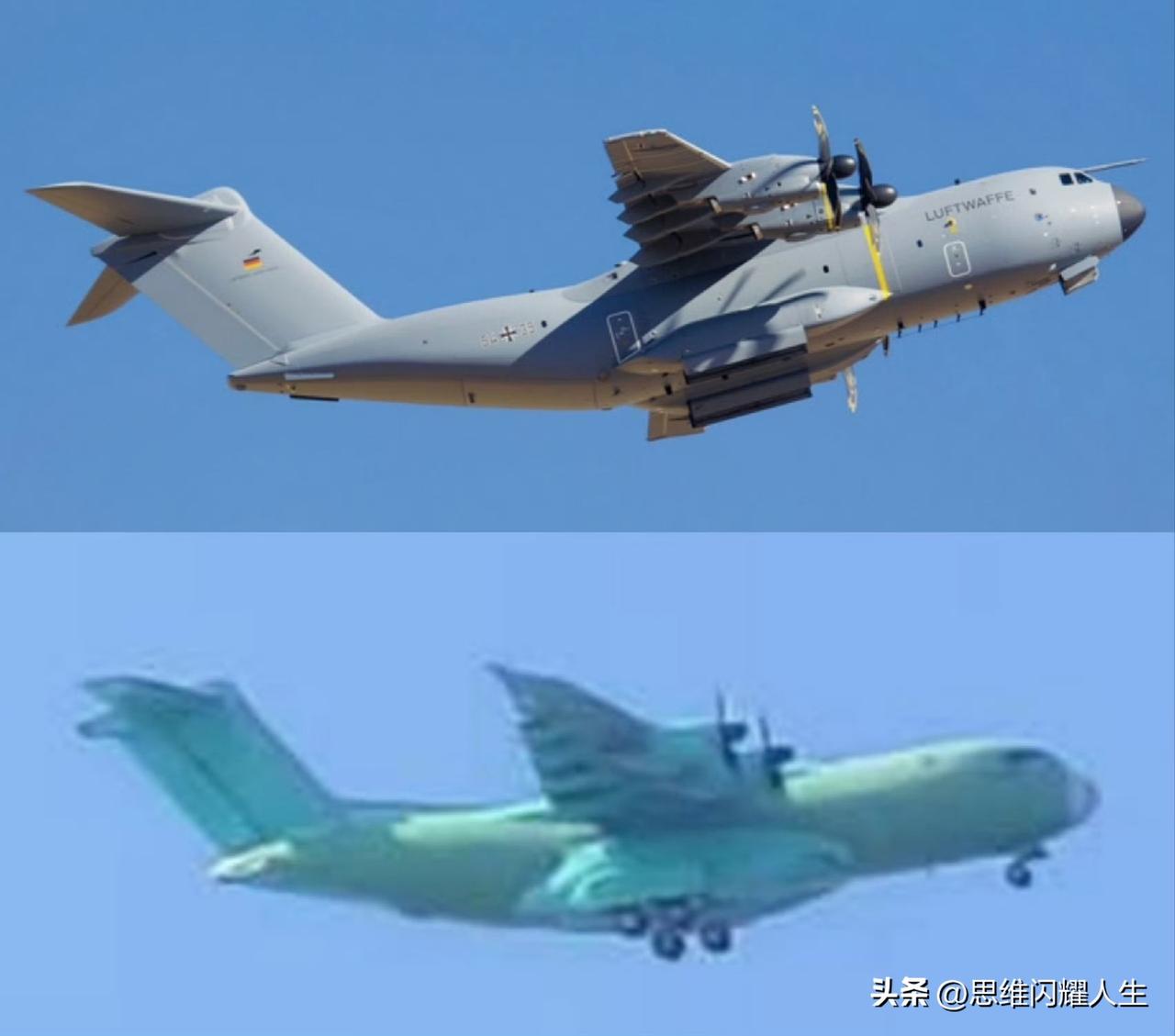 咱们第二架新中运绿皮原型机与空客A400M对比，看到这我只能说简直一模一样！[捂