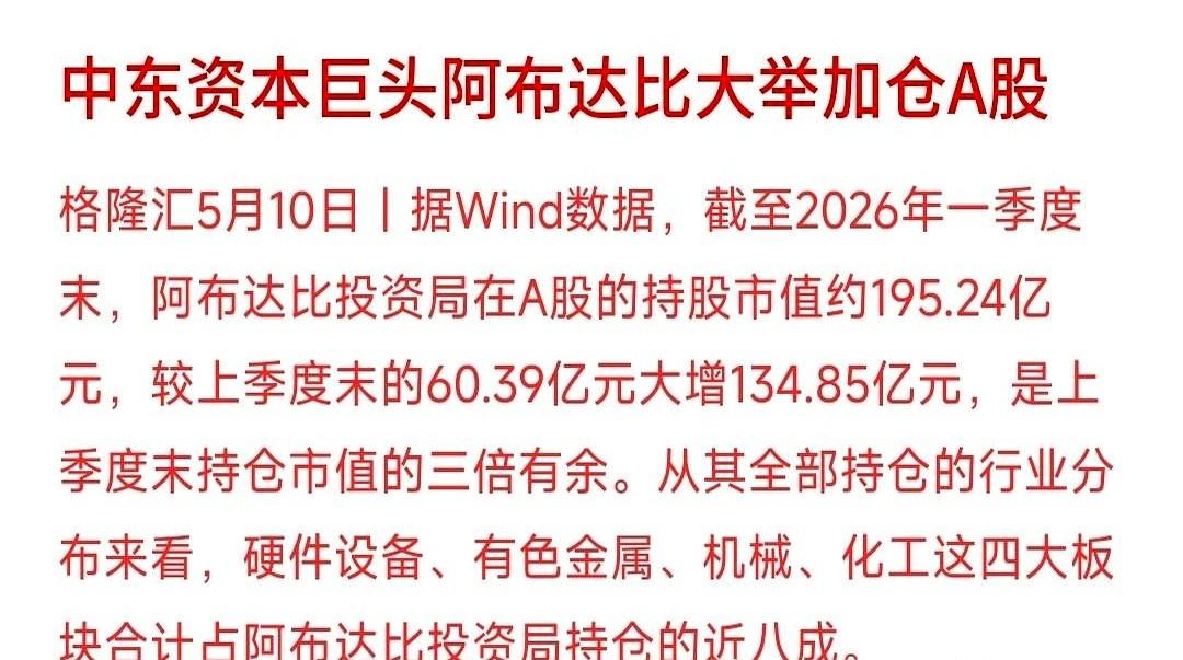 中东那帮大户，又来A股扫货了。
一记猛砸，根据最新披露的数据，他们账上的钱，从6
