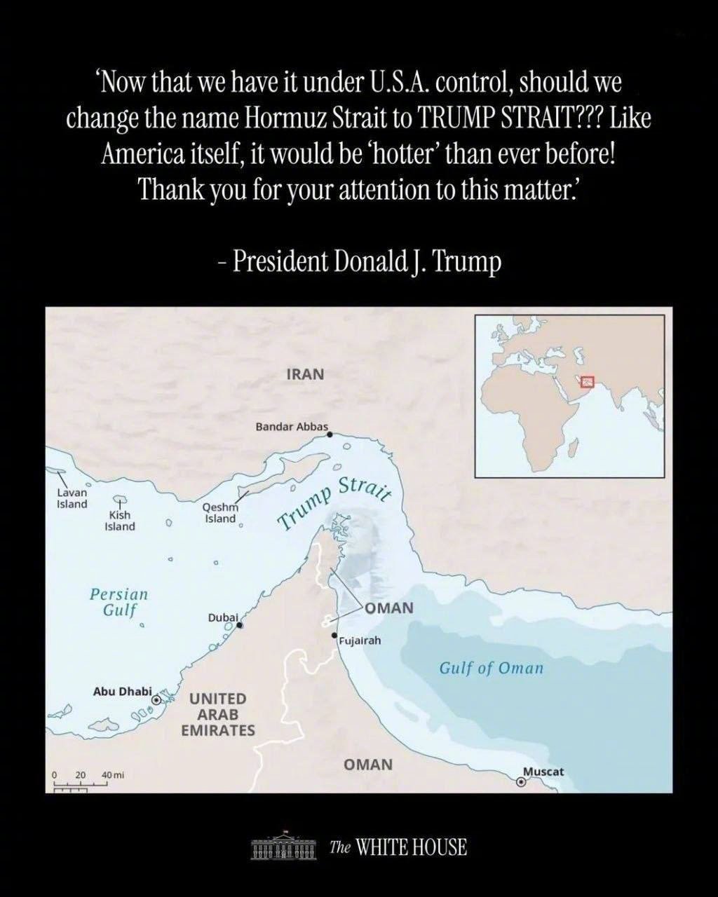 美伊以冲突 白宫公布了霍尔木兹海峡的地图，并将其更名为“特朗普海峡”。🌚地图改